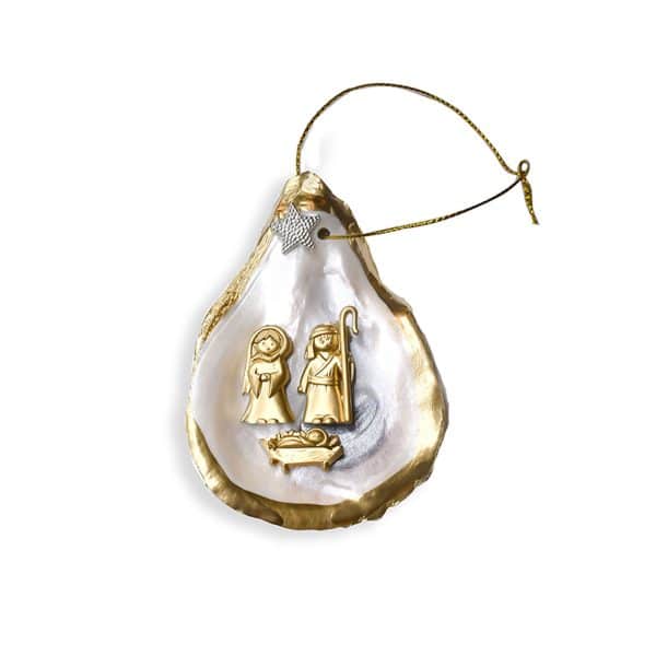 Gold Nativity Ornament Inlayed in a Genuine Oyster Shell