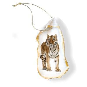 TIger Decoupage in Oyster Shell Ornament