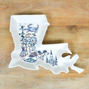 Beautiful Louisiana Love State Shapped Platter in White