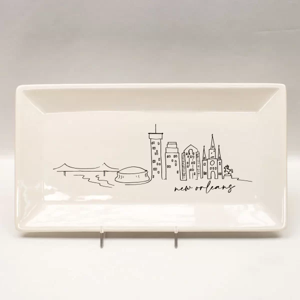 New Orleans Skyline Rectangle Platter in White and Black