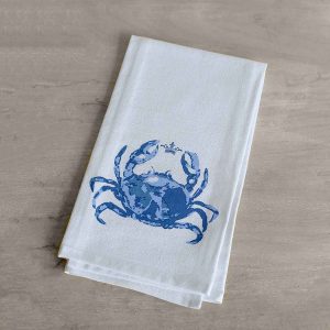 Watercolor Crab Flour Sack Hand Towel in White, Blue