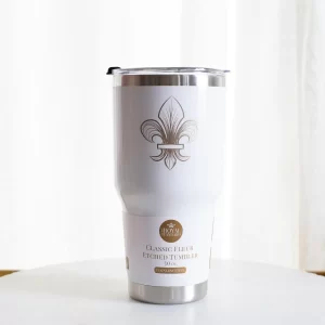 Classic Fleur Etched Tumbler in white stainless